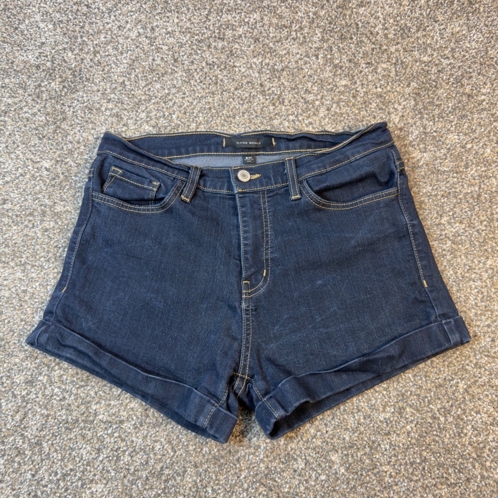 Flying Monkey Womens Dark Wash Cuffed Denim Shorts Made in USA Size 28 Summer‎